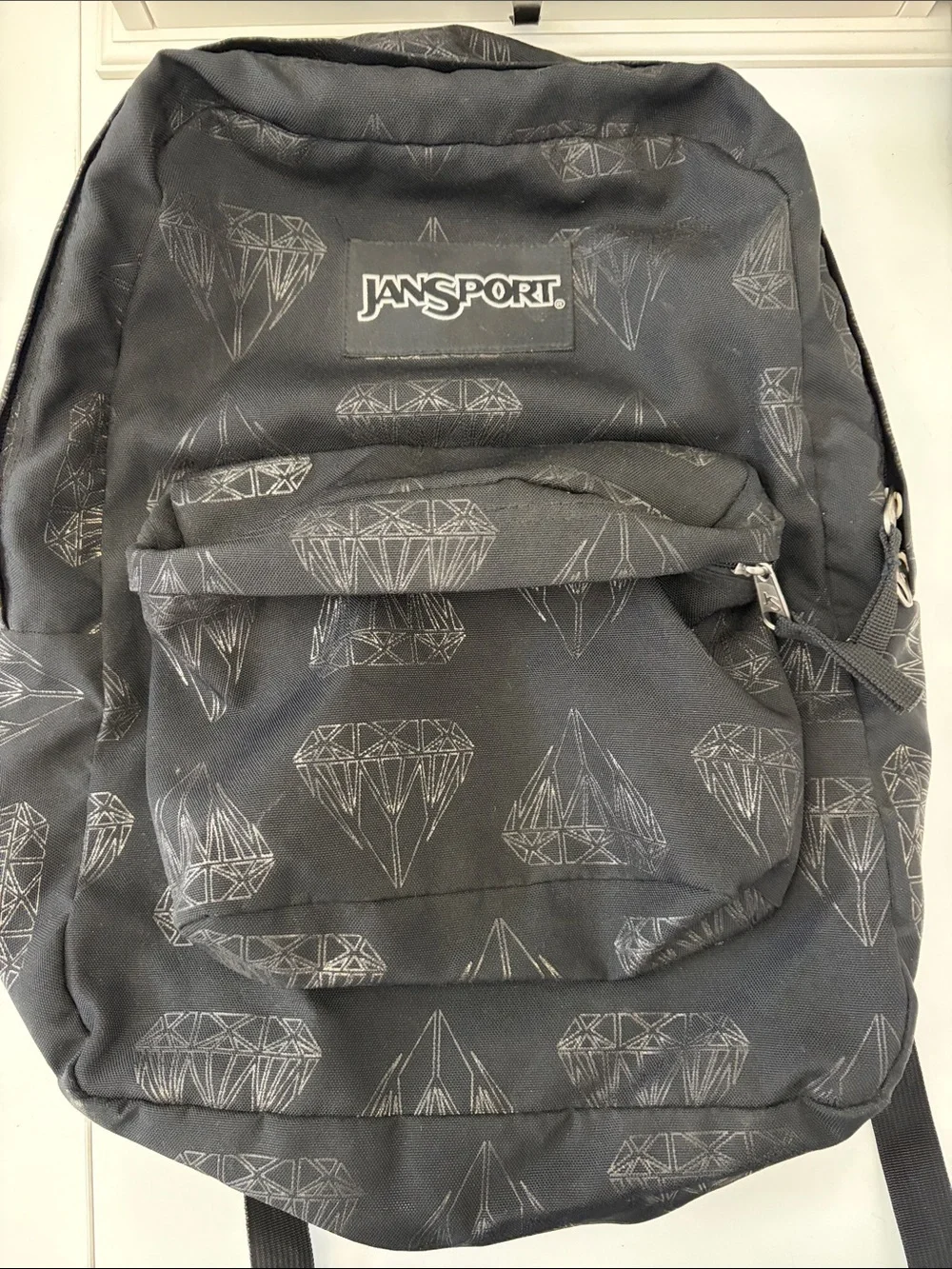 Jansport Black Backpack with Geometric Diamond Print